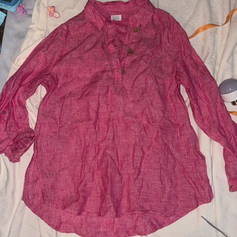 Sigrid Olsen medium pink linen pull over